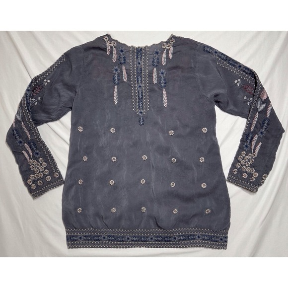 Johnny Was Santorini Embroidered Cloudburst Gray Boho Blouse Womens Size Small - Picture 4 of 6